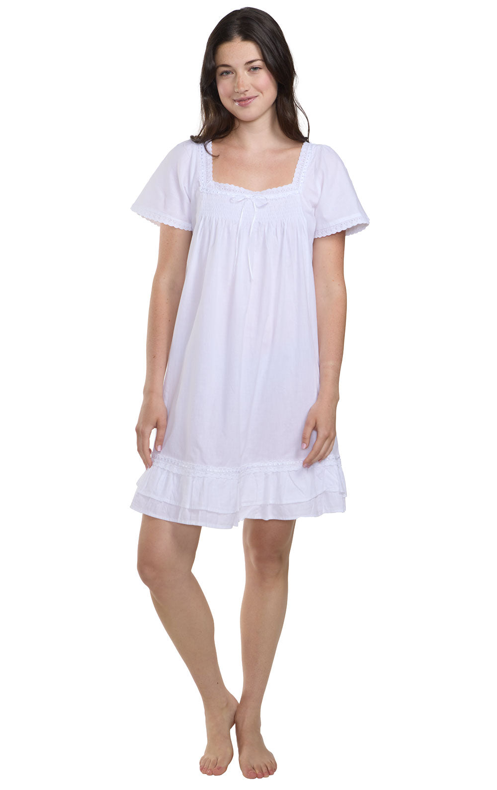 Women's Bright Floral Summer Short Sleeve Nightie – Cotton Blend, White, Size 006