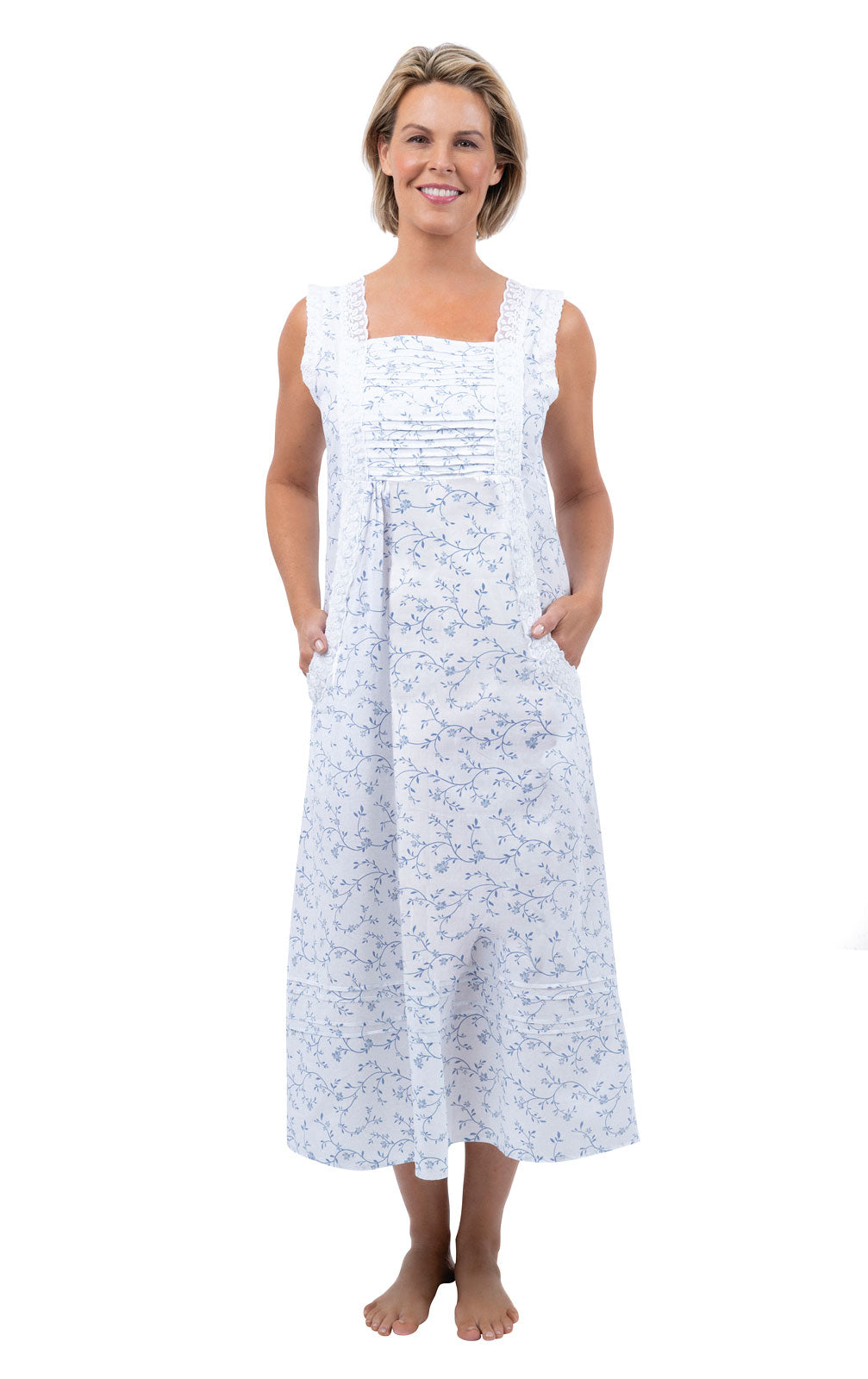 Rebecca - Sleeveless Women's Cotton Nightgown  Floral