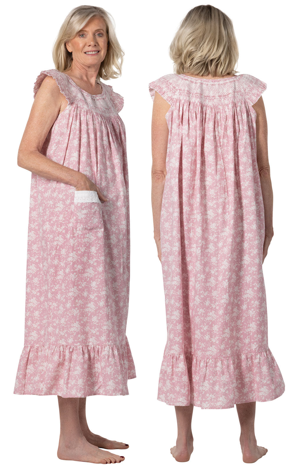 Isla - Women's Sleeveless Cotton Nightgown - Pink Floral