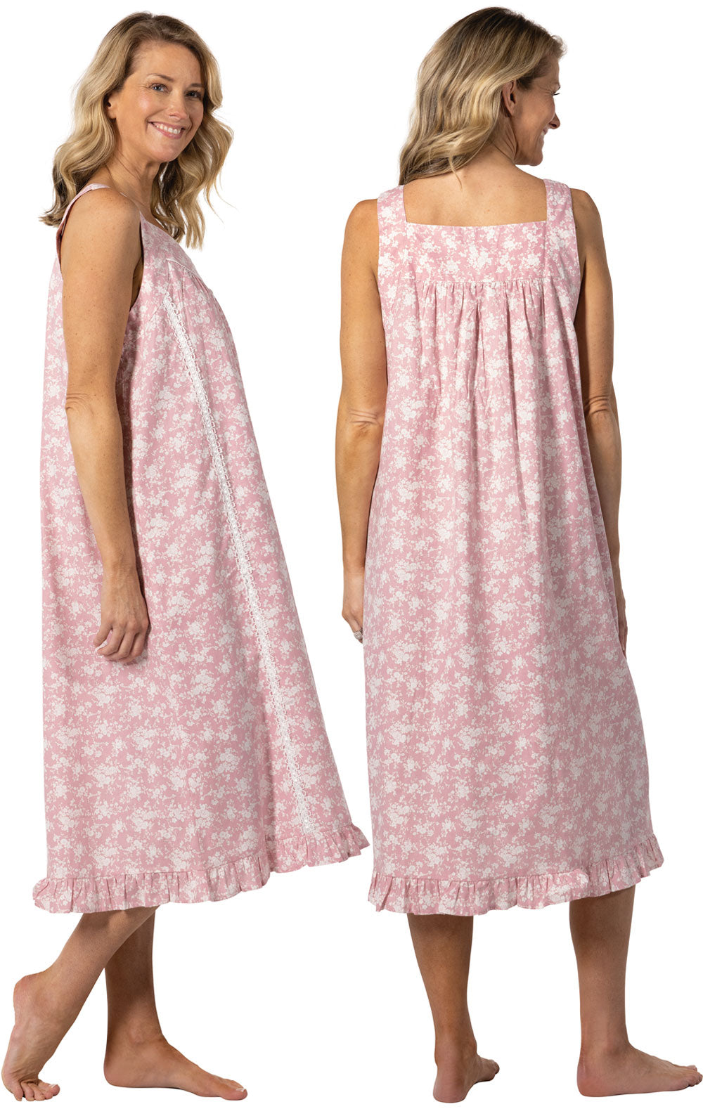 Nancy - Women's Sleeveless Cotton Nightgown Floral