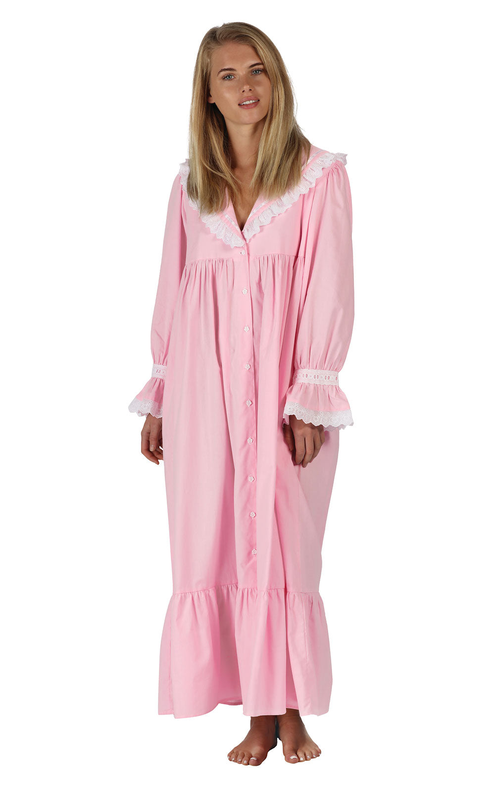 Henrietta - Women's Long Sleeve Cotton Nightgown with Pockets, Blue | Vintage Nightie | 100% Cotton Nightdress | XSM (0-2) | The 1 for U Henrietta - Women's Long Sleeve Cotton Nightgown with Pockets, Blue | Vintage Nightie | 100% Cotton Nightdress | XSM (0-2) | The 1 for U