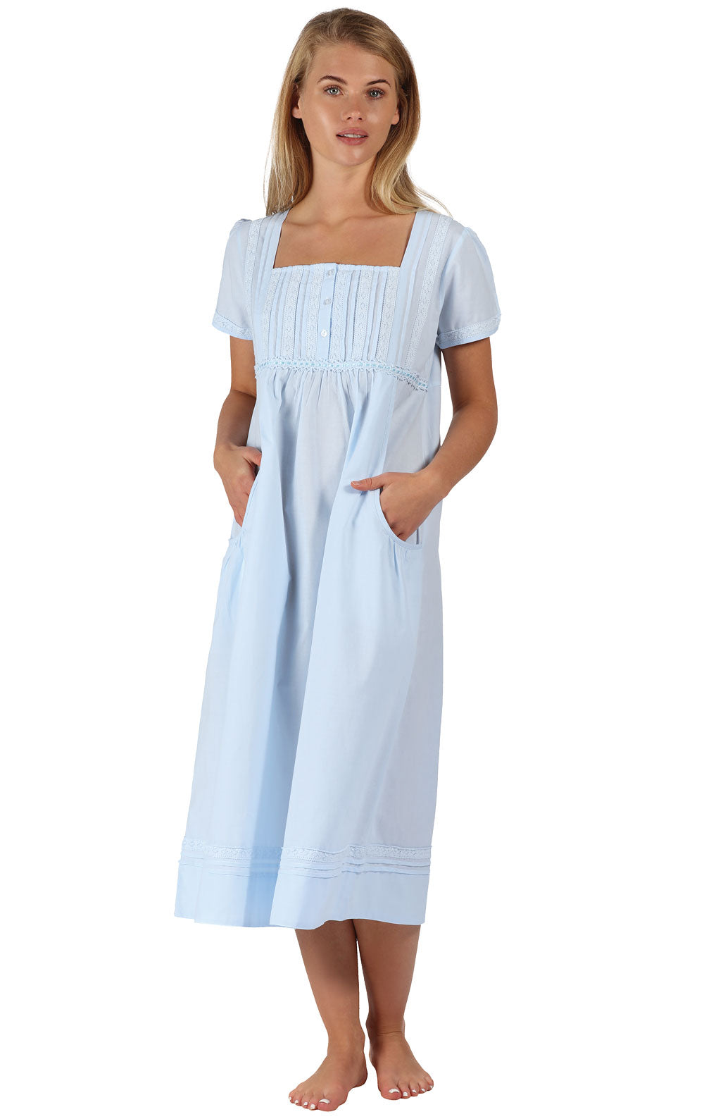 Lara - Women's Short Sleeve Cotton Nightgown Blue / SML (4-6) Lara - Women's Short Sleeve Cotton Nightgown Blue / SML (4-6)