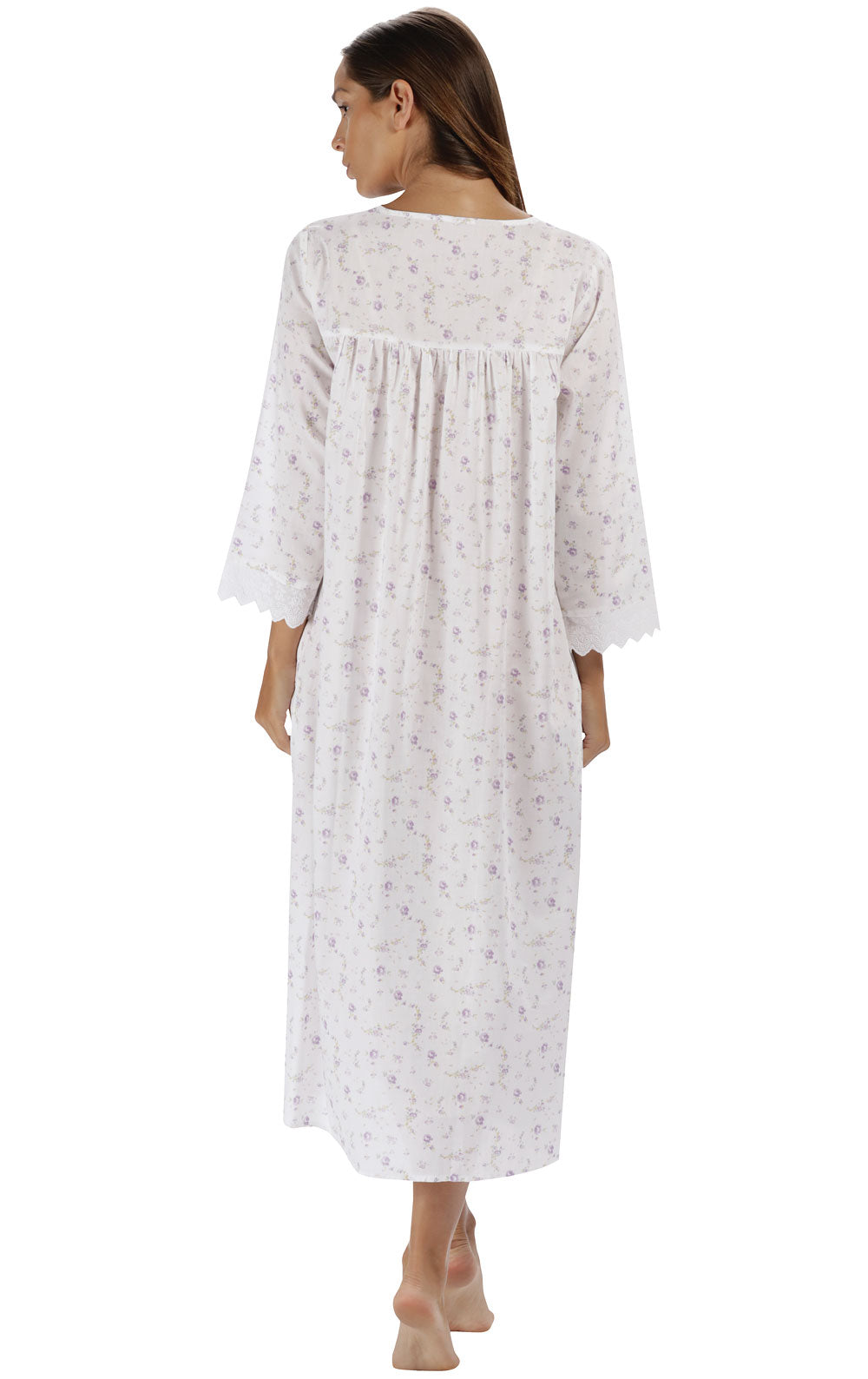 Laura - Women's 3/4 Sleeve Cotton Nightgown Lilac Rose / LG Laura - Women's 3/4 Sleeve Cotton Nightgown Lilac Rose / LG