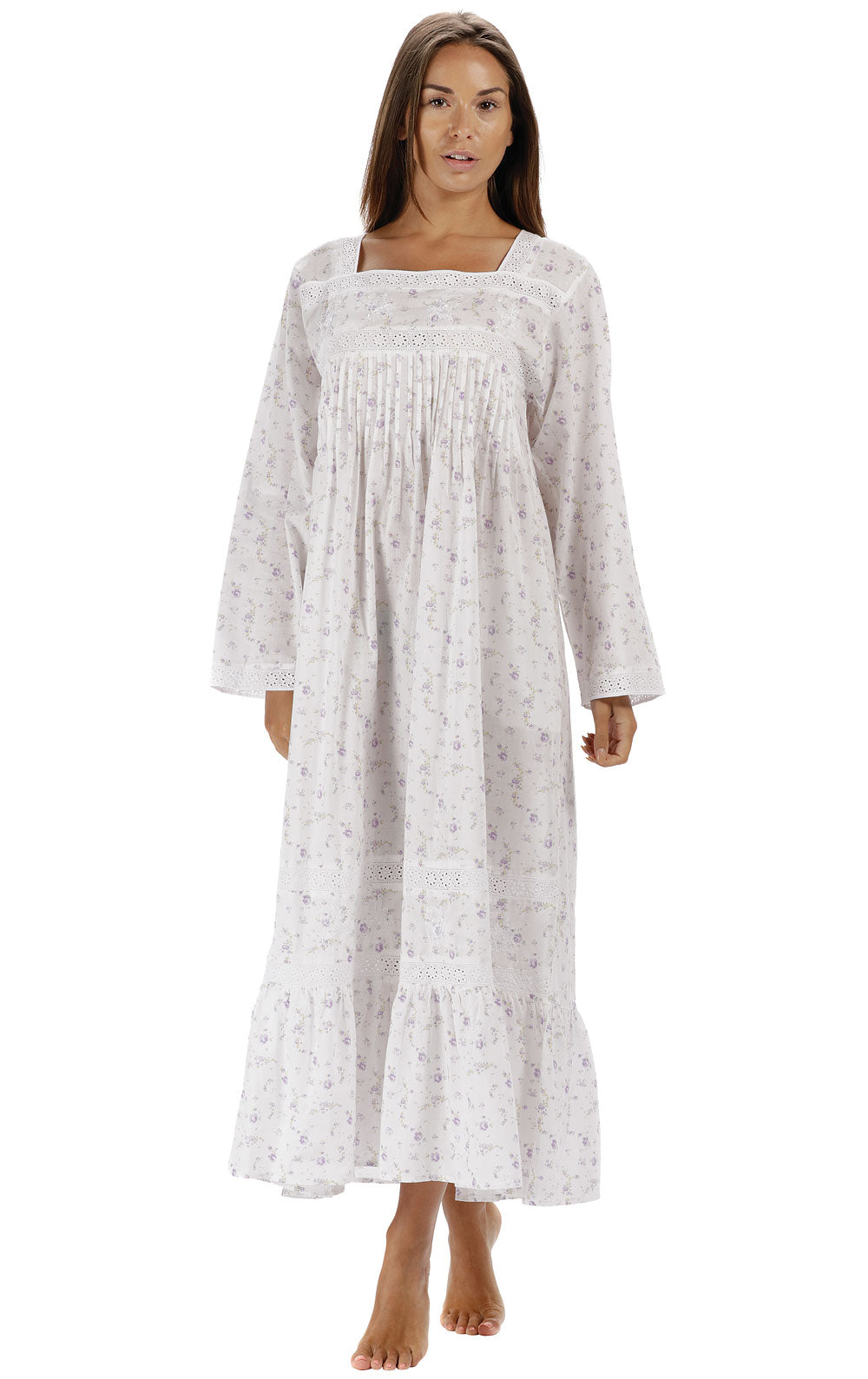 Violet - Women's Long Sleeve Cotton Nightgown